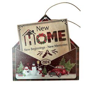 2024 New Home Ornament Wooden Red Green Plaid Christmas Decor Farmhouse Truck